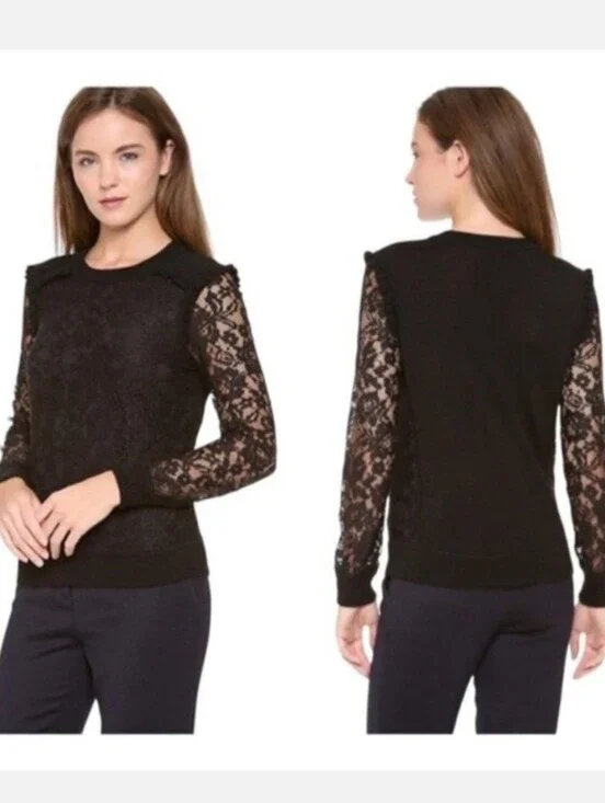 Tory Burch Dina Long Sleeve Lace Top‎ Black M