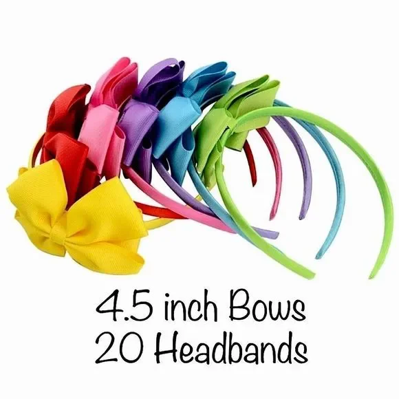 20 Grosgrain Rainbow Color Bow Headbands - 4.5 inch Bows