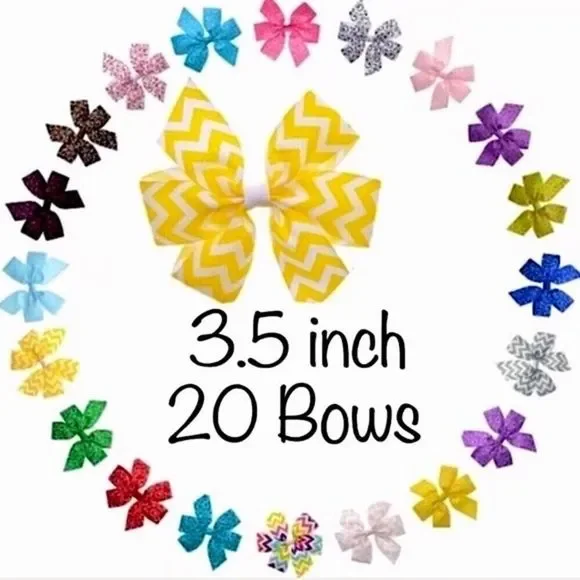 20 Rainbow Color Grosgrain Bows - 3.5 Inch Patterned Bows