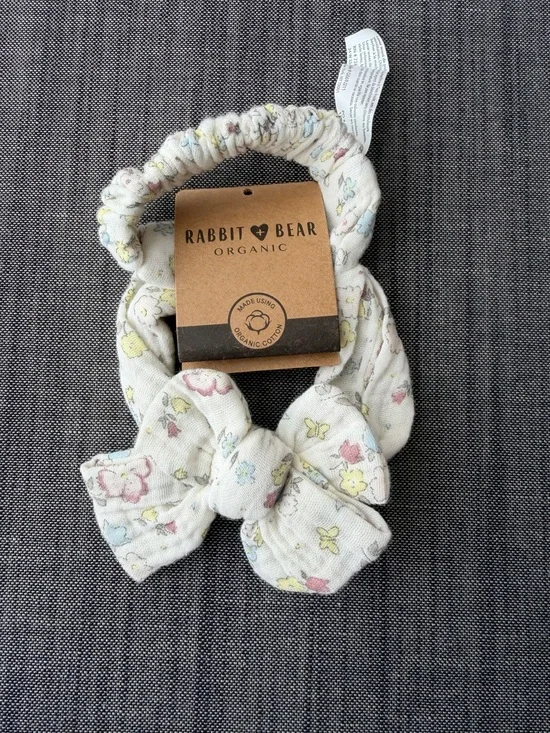 Rabbit & Bear Organic Cream Floral Bow Headband for Kids
