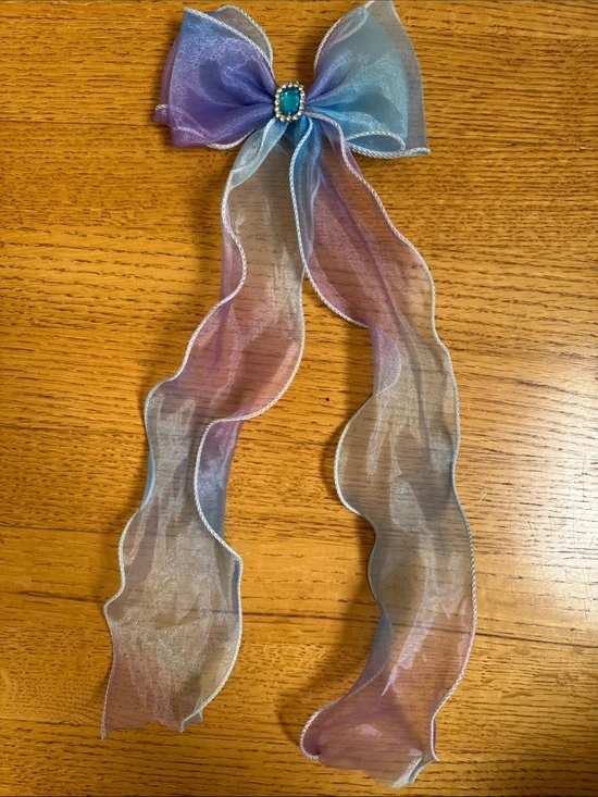 Sheer Ombre Ribbon Bow Hair Clip in Blue-Purple