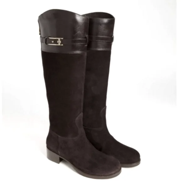 Tory Burch Jenna Black Leather Riding Boots Knee High 9.5