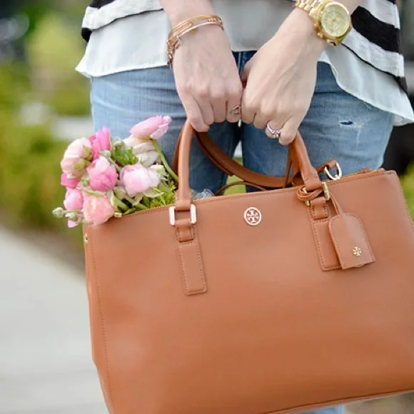 Tory Burch top handle brown tote EUC‎