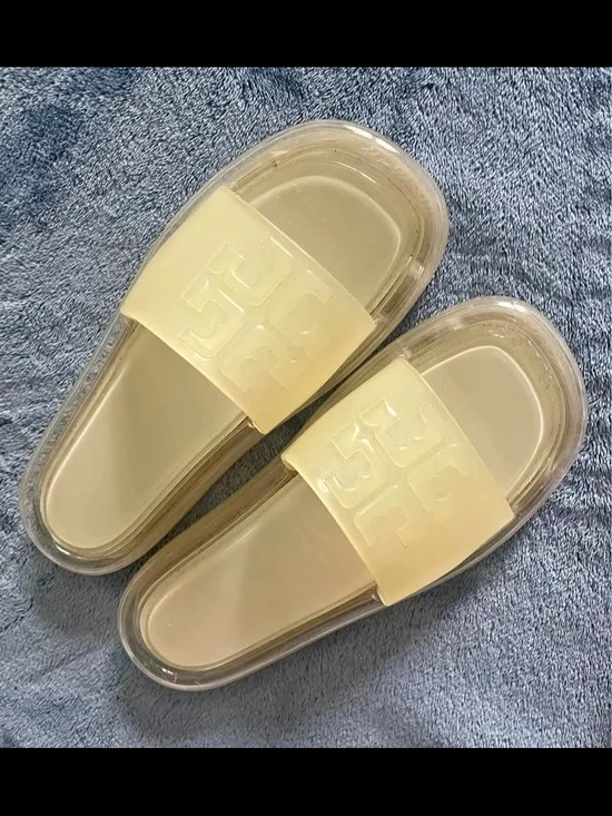 Tory Burch Translucent Cream Logo Slides