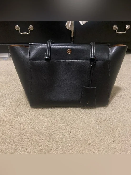 brand new Tory Burch Black Exterior with Beige Interior Leather Tote