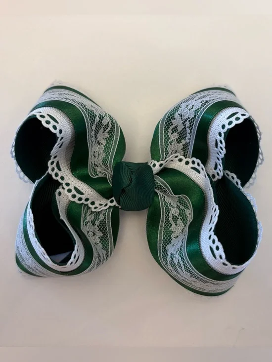 Green and Lace hair bow Lynlee Blair's bows!