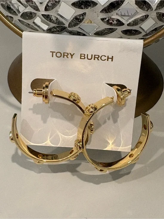 Tory Burch Gold Logo-Embellished Hoop Earrings