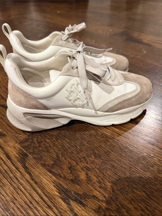 Tory Burch Good Luck Trainer 7.5 White/New Ivory/Cerbiatto Suede Shoes