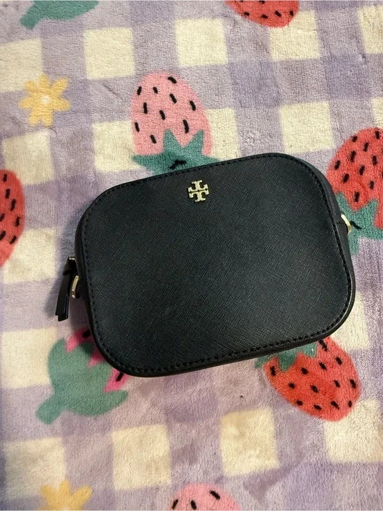 Tory Burch Black Mini Crossbody Camera Bag with Gold Logo