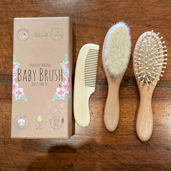 Premium Wooden Baby Brush and Comb Set