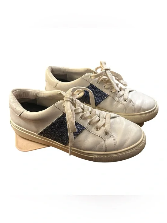 Tory Burch Carter White Leather Blue Glitter Sneakers Size 8M