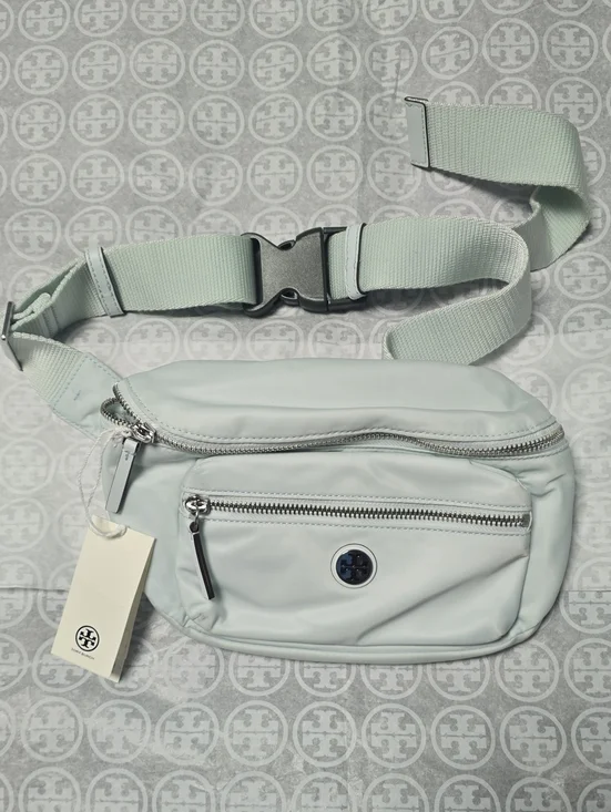 Tory Burch Pale Mint Nylon Belt Bag with Logo Emblem