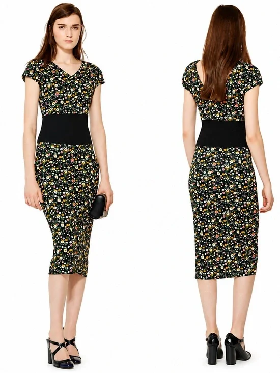 Tory Burch Juillet Vilette Ditsy Floral Midi Stretch Casual Dress Size Medium