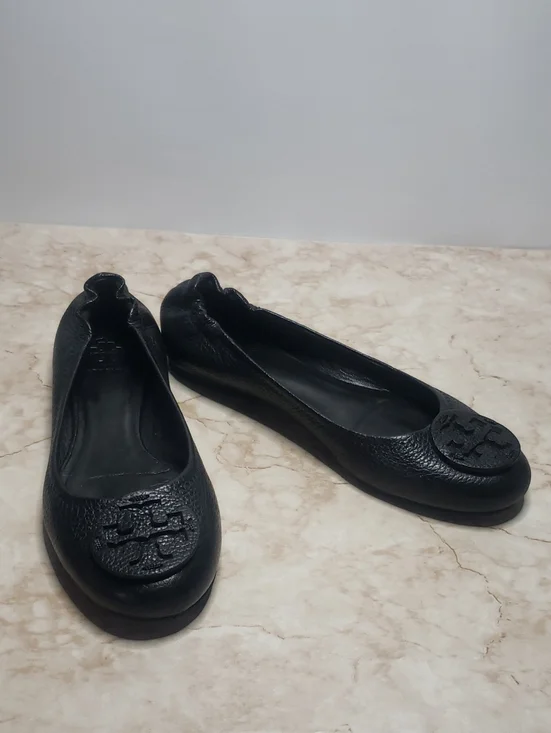 Tory Burch Black Leather Ballet Flats with Logo Medallion 8