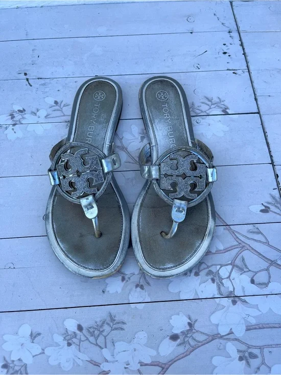 Tory Burch Silver Metallic Miller Thong Sandals