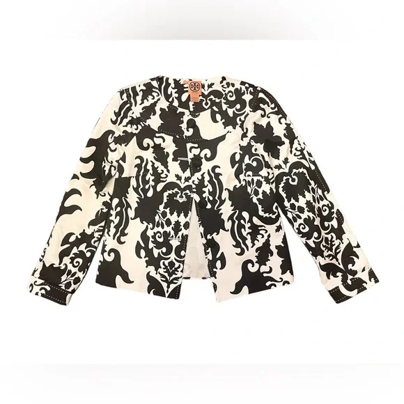 Tory Burch Monochrome Baroque Damask Print Silk Jacket 6