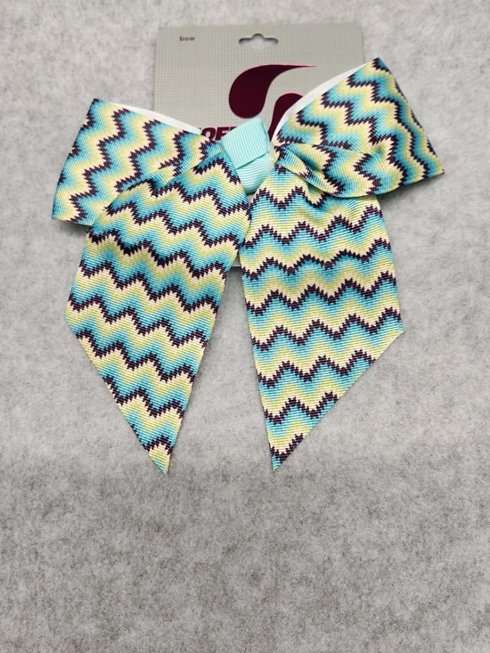 3 Pack-Chevron Pattern Hair Bow in Aqua, Yellow & Navy
