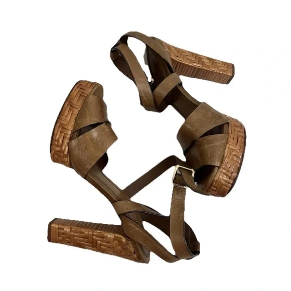 Tory Burch Heels Cella Cognac Leather Strappy Platforms Sandal