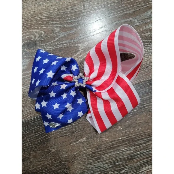 JoJo Siwa American Flag Hair Bow Patriotic‎ Red White Blue Rhinestone Clip #5
