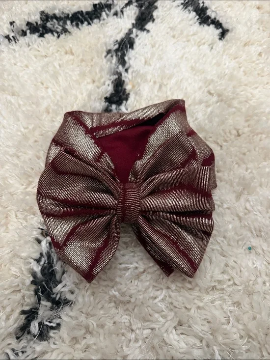 Burgundy and Gold Metallic Bow Headband - Women Accessories