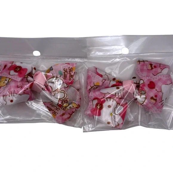 Kitty Bow Hair‎ Clips Set Pink White Kawaii Children Kids Accessory