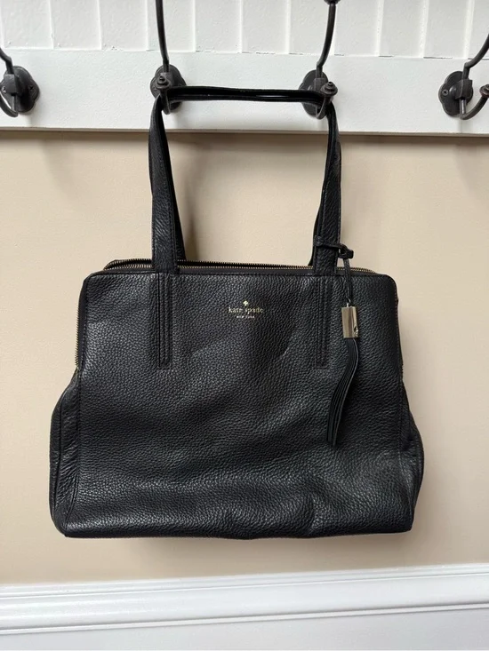 kate spade Black Pebbled Leather Tote with Gold Accent