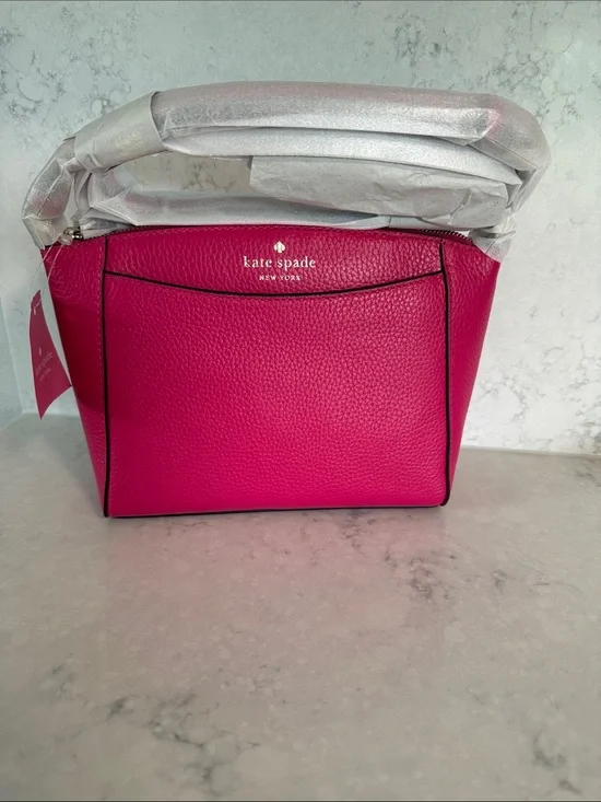 kate spade Pink Pebbled Leather Satchel with Black Trim