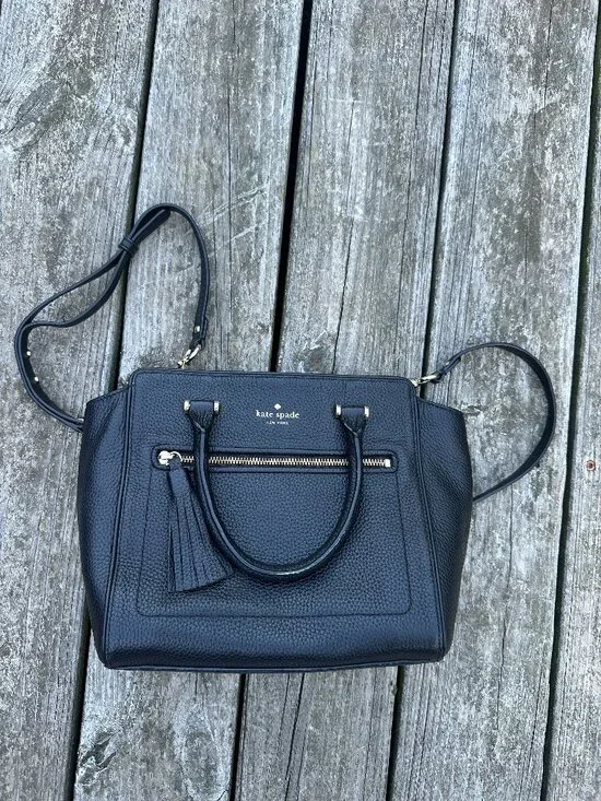 Kate Spade Chester Street Allyn Satchel Pebble Leather Black Purse Bag Crossbody