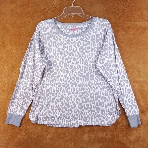 KATE SPADE Womens Sleepwear Medium Gray Leopard Pullover Sleep Shirt Pajama Top
