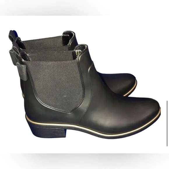 Kate Spade Solstice edimburg black back bow Chelsea Rain Boots size 11 brand new