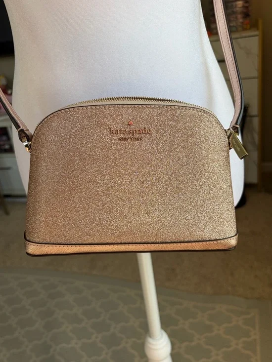 Kate Spade Tinsel Small Dome Crossbody Bag Rose Gold Glitter Sparkle