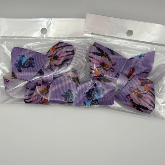 Kids Hair Bows Set Anime Character Print Purple Ribbon Clip Set of‎ 2