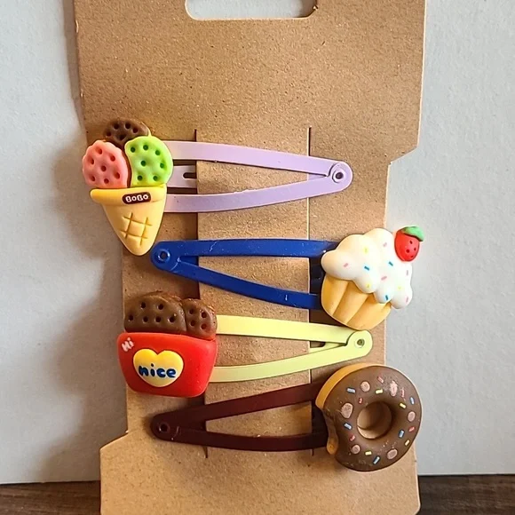 Cute Food Hair Clips Set Ice Cream‎ Cupcake Donut Cookies Barrettes