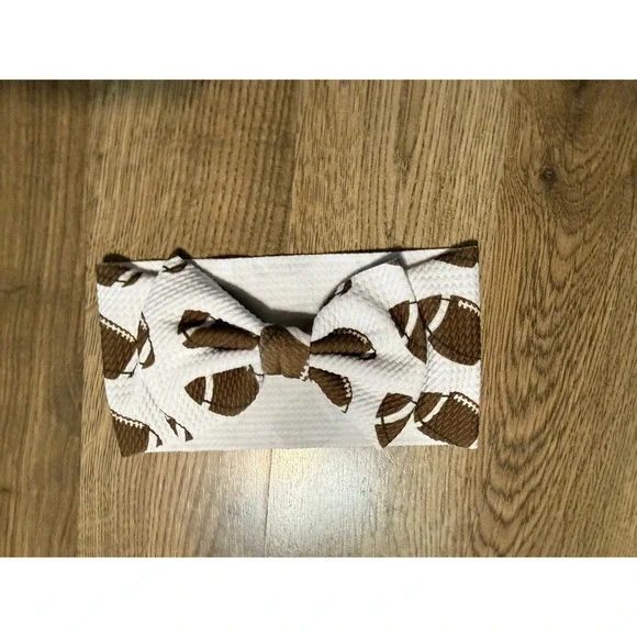 Unbranded Football Headband Girl OS White Brown Baby Toddler Bow Sports