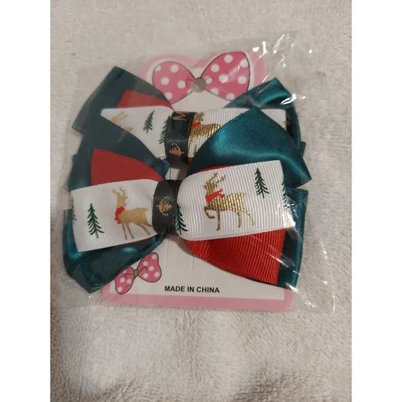 Christmas Baby Toddler Girls‎ Hair Bows Clips Reindeer Tree Holiday 2 Piece