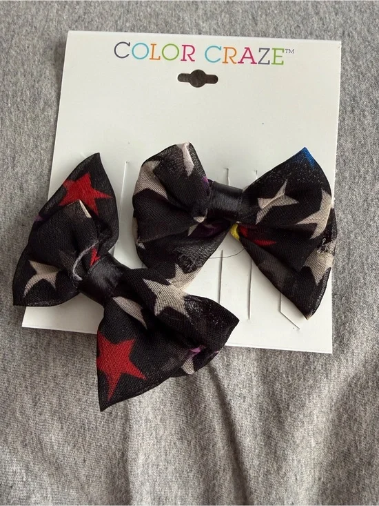 Color Craze Kids Black Star Bow Hair Clips - Set of 2