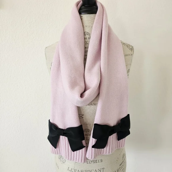 Kate Spade Light Purple Lilac Lavender Long Scarf With Black Grosgain Bows