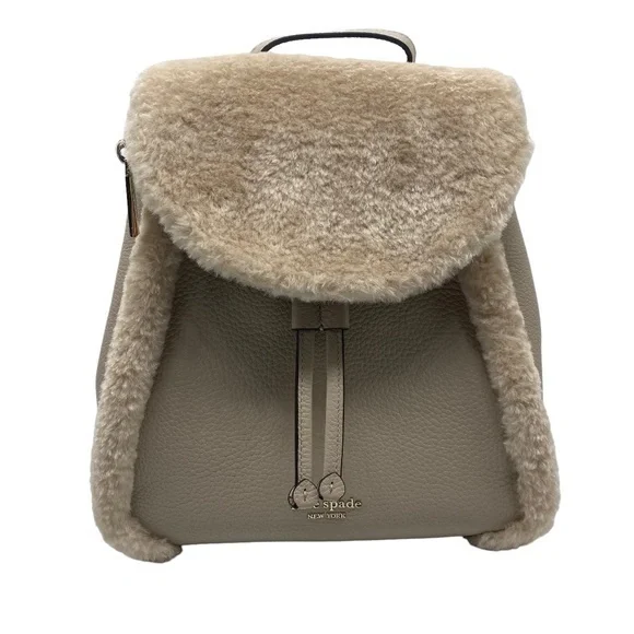 Kate Spade Lelia Medium Leather Flap Backpack Faux Shearling  NWOT