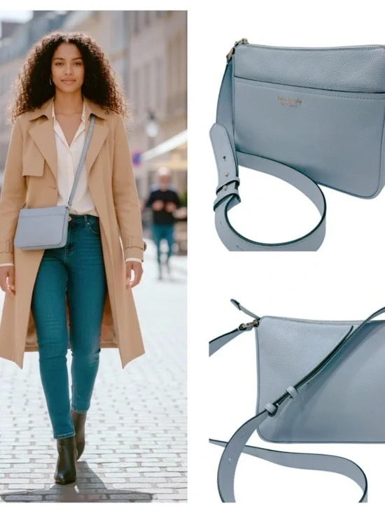 kate spade new york Run Around Medium Pebbled Leather Crossbody baby blue