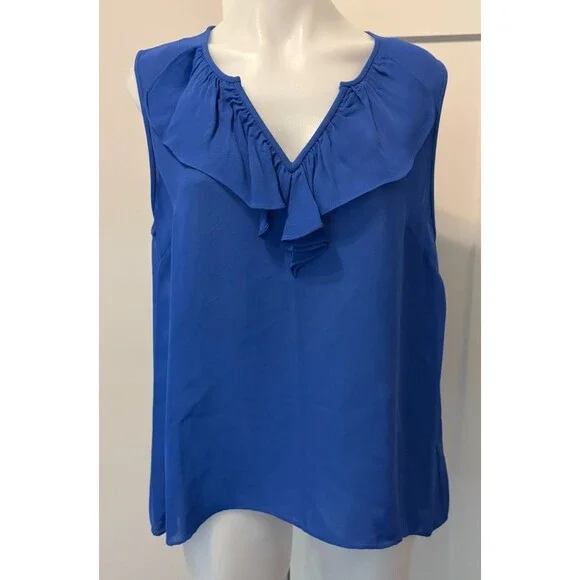 KATE SPADE Womens TOP Sleeveless BLUE Ruffled Front Size 12