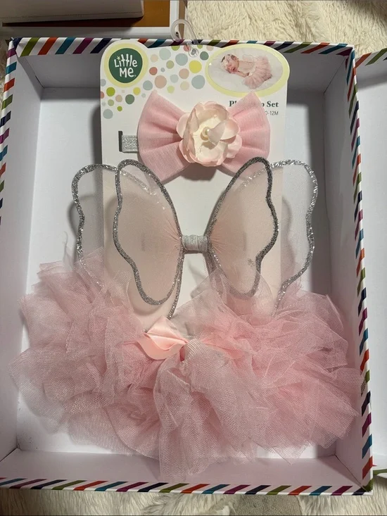 Little Me Light Pink Tulle Fairy Wings and Bow Set