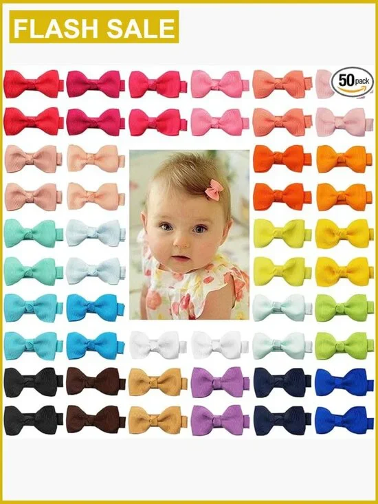 50-Piece Baby Hair Clips Bows Set Tiny Alligator Clips for Girls