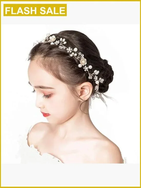 Princess Pearl Flower Headband Hair Accessory for Kids Wedding Flower Girl