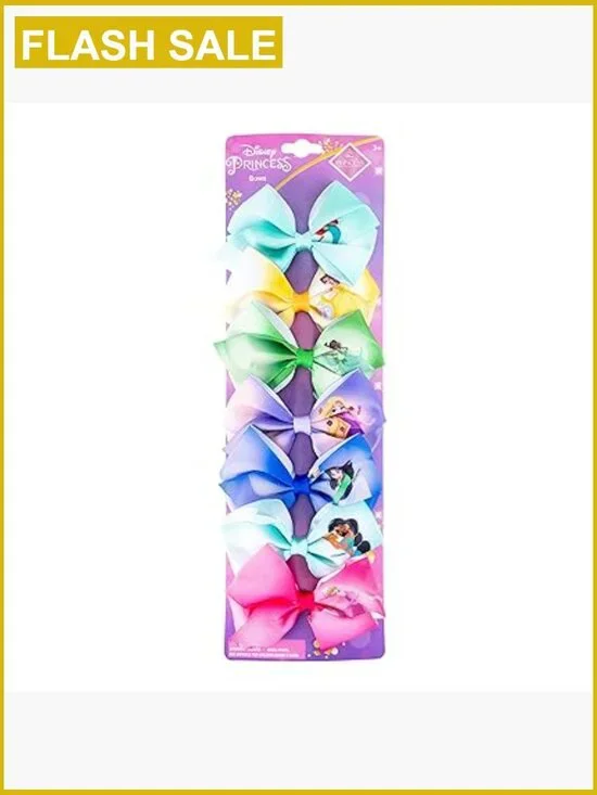 Girls Hair Bows Set 7 Piece Alligator Clips Disney Princess