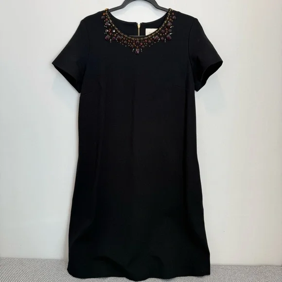 Kate Spade Black Glimmer Shift Dress‎ Jeweled Collar Short Sleeve Women’s Sz 8