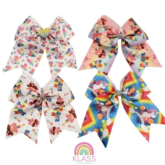 KLASS Girls Hair Bows Bundle Happy Birthday Rainbow 6