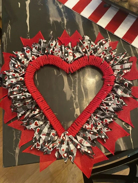 Handmade Red Heart Holiday Wreath - Home Holiday Decor
