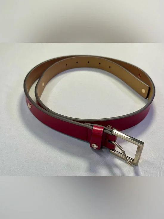 Kate Spade Women’s Red Leather  Gold Toned Square Buckle Heart Shaped Rivets - L