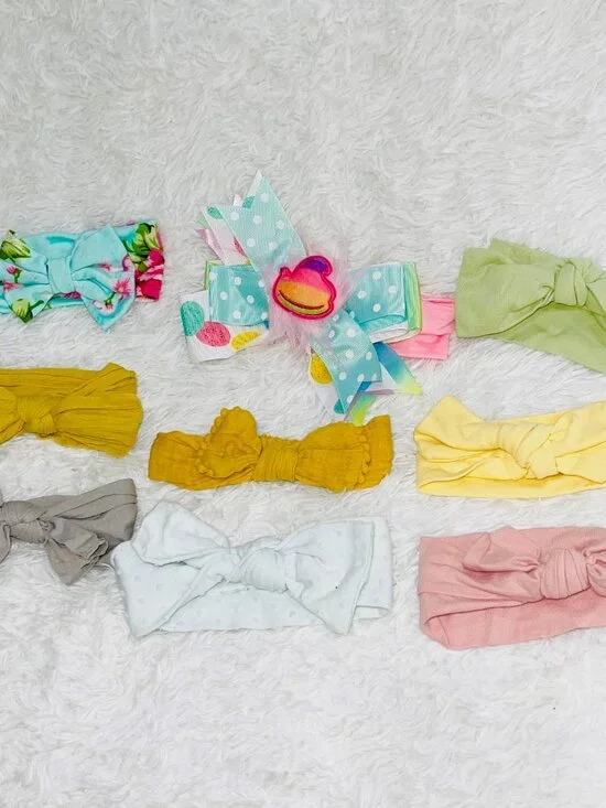 9 Baby Headbands Bows PEEPS Floral Assorted Colors Infant Girl Hair