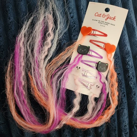 NWT Cat & Jack Halloween Glow-in-the-Dark Hair Clips 6 Pack Colorful Extentions